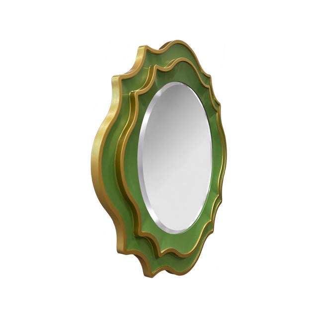 Art Deco Ethan Round Scalloped Mirror Green For Sale - Image 3 of 10