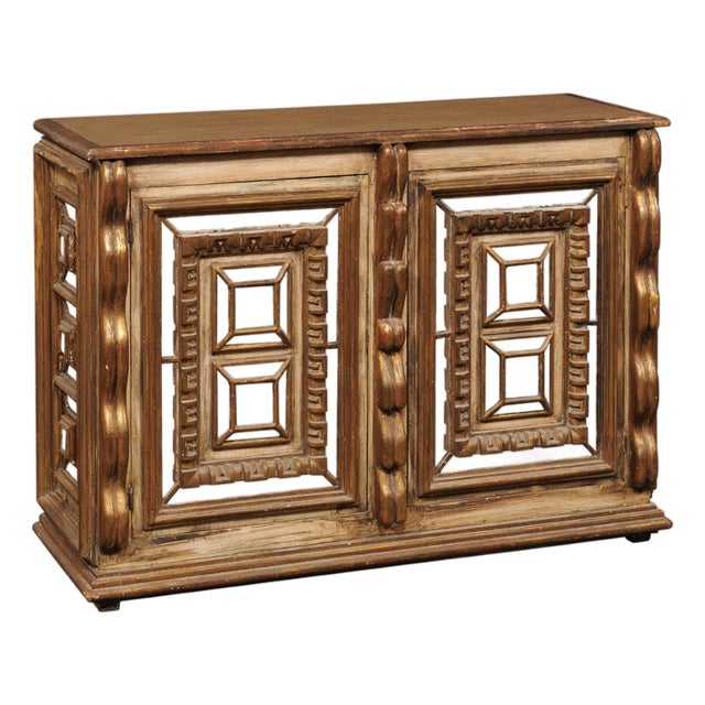 Mid 20th Century Spanish Giltwood & Mirrored Console Cabinet For Sale