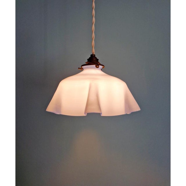 Art Deco Pendant Light in Pleated Mauve Opaline Glass, 1920s For Sale - Image 10 of 13