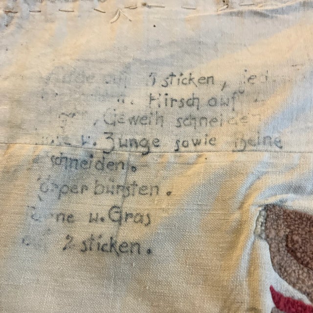 1930’s Vintage Folk Art German Punch Needlework Stag /Deer Picture on Black Velvet For Sale - Image 9 of 10