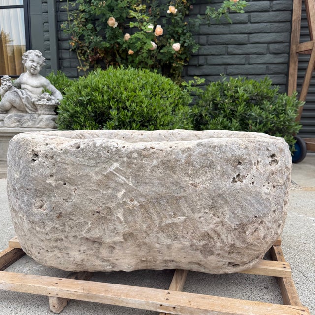Antique Limestone Trough A one-of-a-kind hand-carved limestone trough naturally textured, lightly weathered finish....
