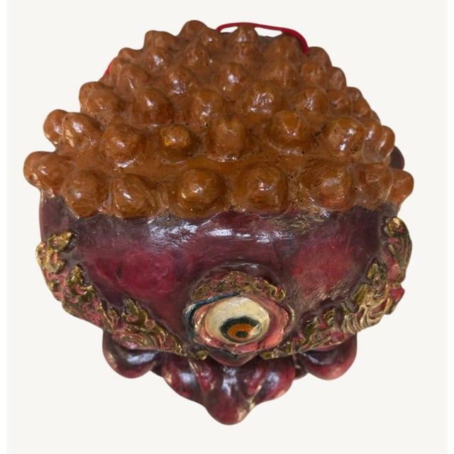 Vintage Nepal Newar Bhairava Clay Fiber Deity Wall Mask 13" For Sale - Image 12 of 13