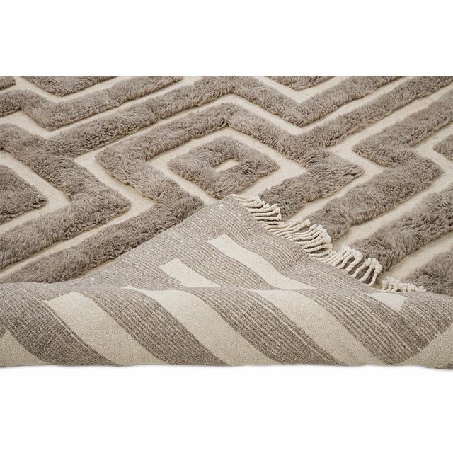 Hand-Knotted Wool Rug with Geometric Pattern by Azele Studio For Sale - Image 4 of 9