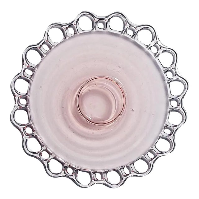 Vintage Large Depression Glass Platter in Open Work Pink by Lancaster For Sale