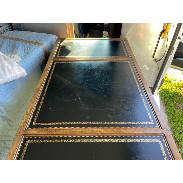 Ornamental & Decorative Materials Vintage Mid Century Modern Hollywood Regency Faux Bamboo Campaign Executive Desk by Sligh Furniture For Sale - Image 7 of 12