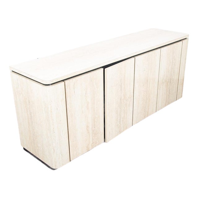 Mid Century Modern Credenza Sideboard Custom Stone Faux Marble 1980s 70s Drawers For Sale