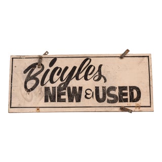 Vintage “Bicycles New & Used” Double-Sided Hand-Painted Shop Sign For Sale