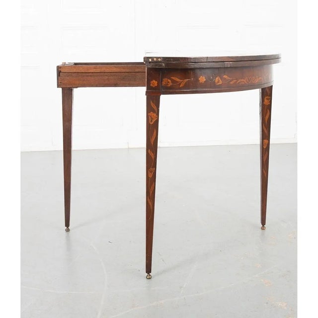 Rustic European Late 18th Century Dutch Marquetry Demilune Game Table For Sale - Image 3 of 13