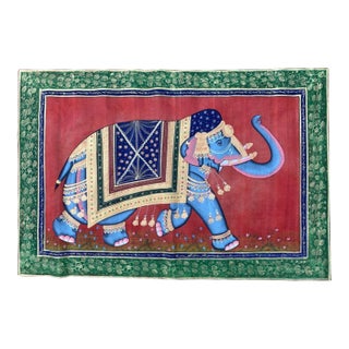 Vintage Indian Elephant Gouache Painting For Sale
