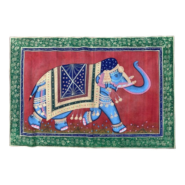 Vintage Indian Elephant Gouache Painting For Sale