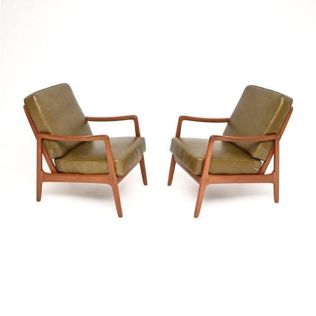 Vintage Danish Teak and Leather Lounge Chairs by Ole Wanscher for France & Søn, 1960, Set of 2 For Sale - Image 4 of 11