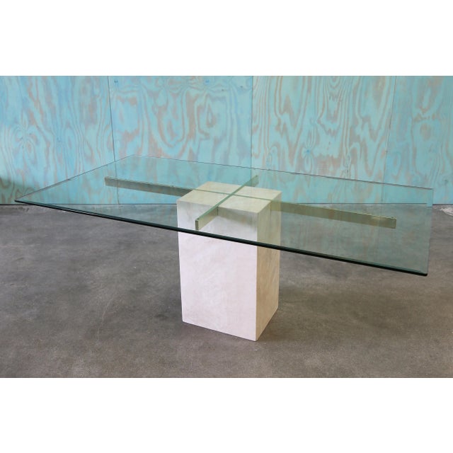 Antique White Vintage Italian Travertine Stone & Brass Dining Table Post Modern Artedi For Sale - Image 8 of 10