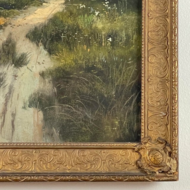 Victorian Early 20th Century Figurative Landscape Pastel Drawing, Framed For Sale - Image 3 of 7