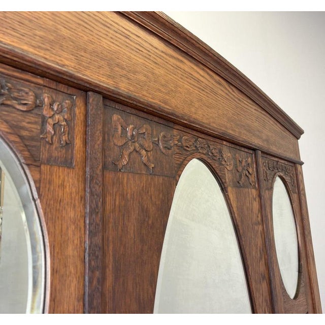 Antique French Carved Oak 2-Door Mirrored Armoire For Sale - Image 6 of 12