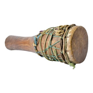 Early 20th Century Fulani Wood Drum Tall with Animal Hide Guinea For Sale