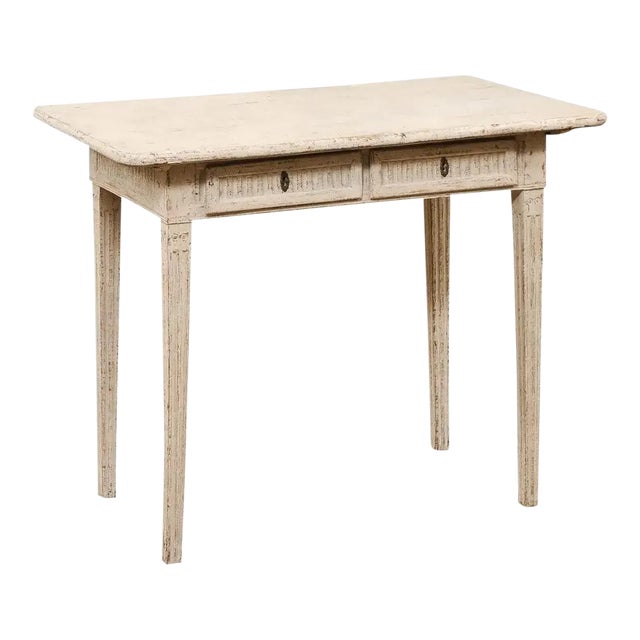 Danish 1800s Painted Wood Console Table with Two Drawers and Fluted Motifs For Sale