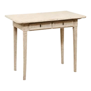 Danish 1800s Painted Wood Console Table with Two Drawers and Fluted Motifs