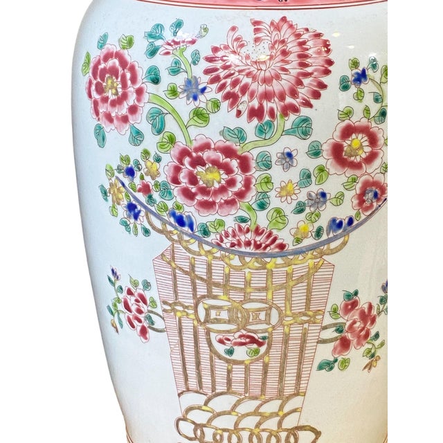 Vintage Chinoiserie Porcelain Famille Rose Style Vase 16" H For Sale In New York - Image 6 of 9