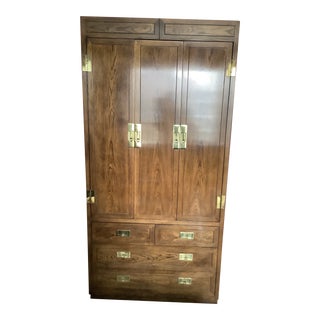1990s Henredon Campaign Style Armoire For Sale