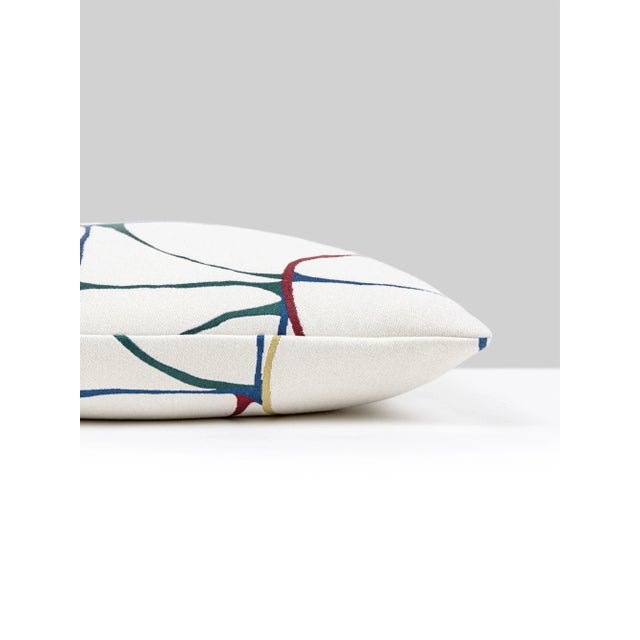 This graphic, yet finely-drawn geometric fabric gives large-scale upholstery abstract appeal in 4 paintbox-like colorways....