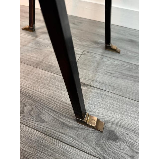 Iron and Brass Trestle Console with Glass Top, 1950s For Sale - Image 4 of 14