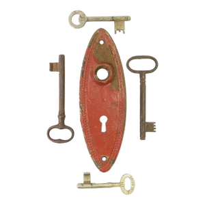 Antique French Keys & Escutcheon Plate, Set of 5