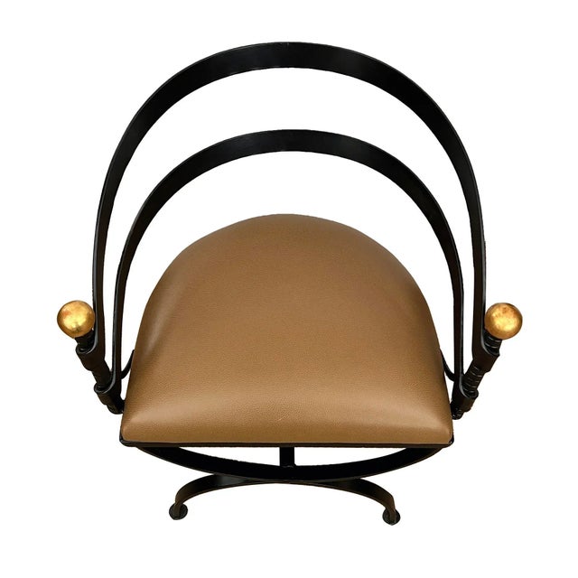 1950s Stylish Set of Four Wrought Iron Barrel-Back Curule-Form Chairs For Sale - Image 4 of 6