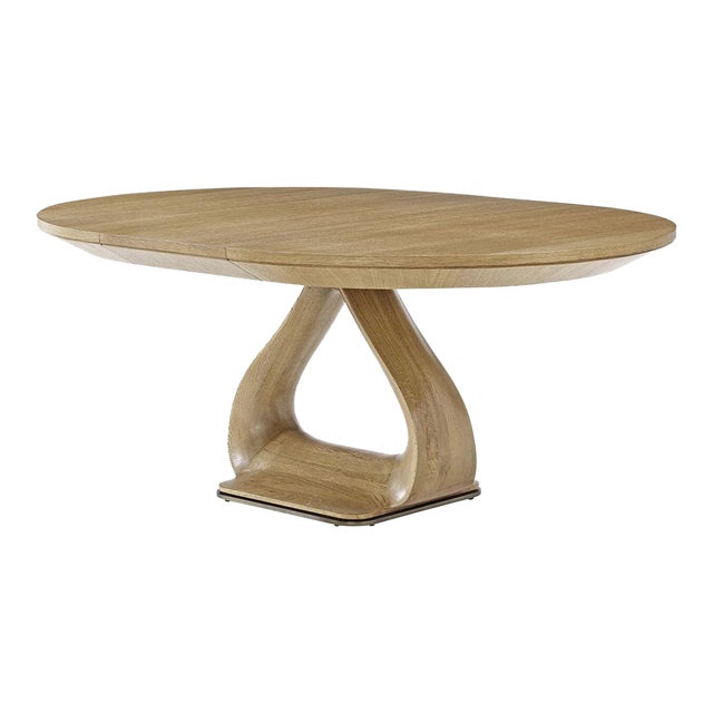 Organic Modern Round Oak Extending Dining Table For Sale