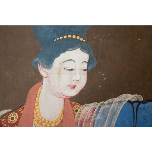 Coffee Large Meiji to Early Showa Japanese 8-Panel Painted Byobu Screen "Celestial Maiden" For Sale - Image 8 of 18