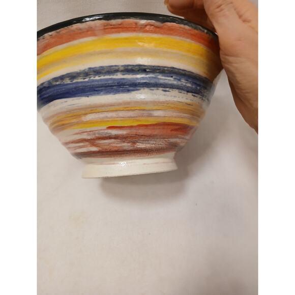 2015 Coastal Landscape Pottery Handmade Stoneware Bowl Colorful Striped Modern For Sale - Image 15 of 16