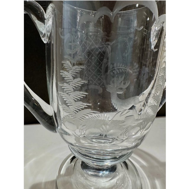 Mid 20th Century Antique Bohemian Engraved Glass Loving Cup Trophy Vase Stag Deer Pedestal 19th C For Sale - Image 5 of 6