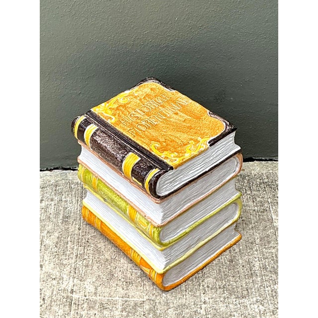 Vintage Italian Glazed Ceramic Books Low Stool For Sale - Image 16 of 18