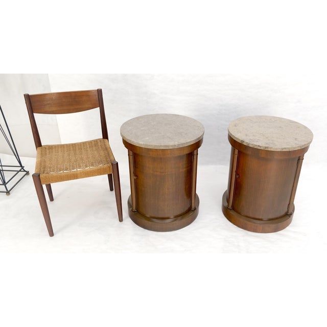 Baker Pair Cylinder Drum Shape Marble Top One Door Compartment Side End Tables For Sale - Image 18 of 18