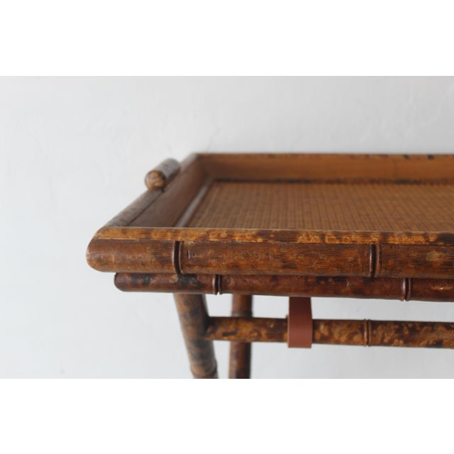 Wood 1990s Ralph Lauren Style Faux "Tortoise" Bamboo Cane Foldable Butler Serving Tray Side Table Vintage Mid-Century For Sale - Image 7 of 12