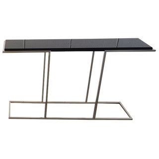 Console in Satin Steel with Glossy Black Top, 2000s For Sale