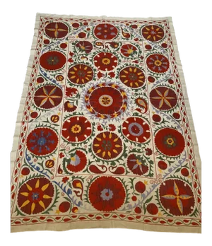 Vintage Colorful Hand Embroidered Floral Pommagranite Suzani Textile Bukhara Uzbekistan