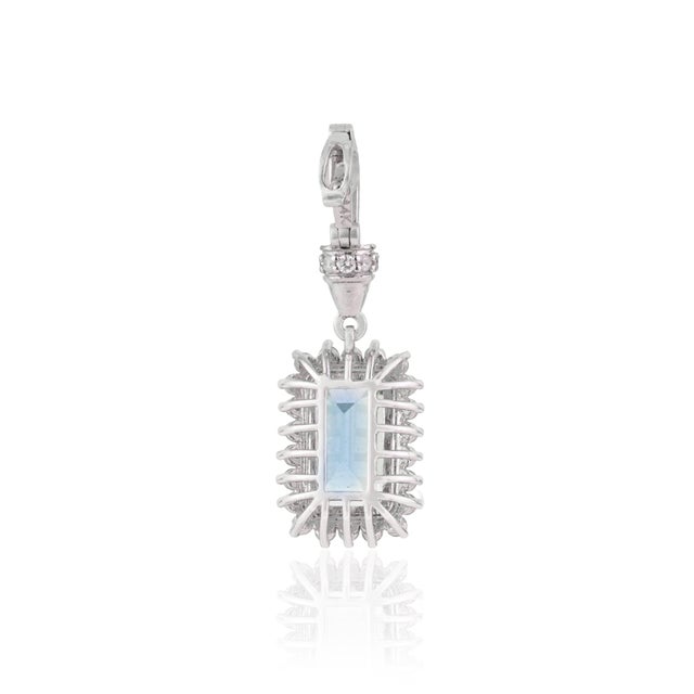 1.9ct Ice Blue Aquamarine & Diamond Halo Pendant With Locking Bail in 14k Gold For Sale - Image 9 of 14