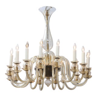 1960s 16-Light Amber Venetian Glass Chandelier, Italy For Sale