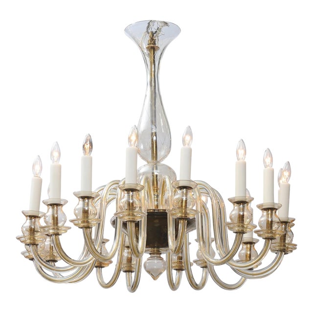 1960s 16-Light Amber Venetian Glass Chandelier, Italy For Sale