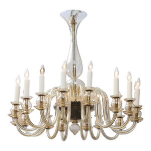 1960s 16-Light Amber Venetian Glass Chandelier, Italy
