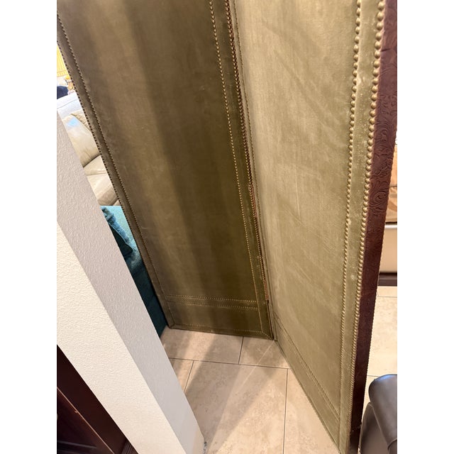 Embossed Leather and Needlepoint 2 Panel Screen For Sale - Image 11 of 14