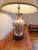 Vintage 32” Chinoiserie Floral Porcelain Table Lamp With Raised Flower Knockers and Shade For Sale - Image 10 of 12