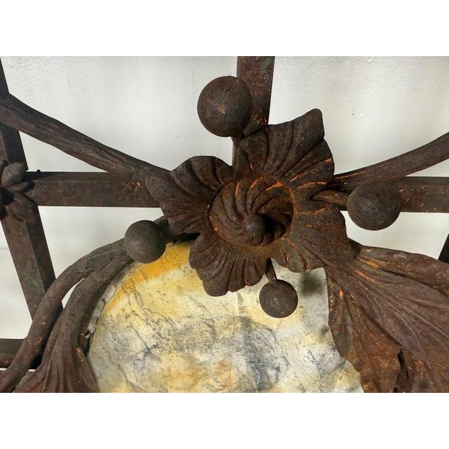 Monumental Hand-Wrought Iron Console With Stone Medallion and Classical Garlands For Sale - Image 13 of 17