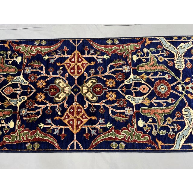 Blue Afghan Sultani Natural Dye Wool Runner Rug, Persian Bijar Design, 2′9″ × 13′2″ For Sale - Image 4 of 18