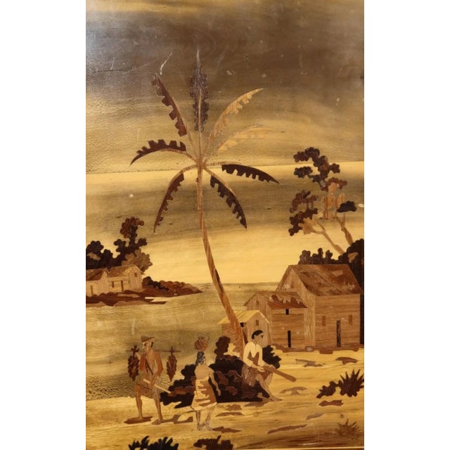 Antique Wood Marquetry Panel with Exotic Scene For Sale - Image 4 of 7