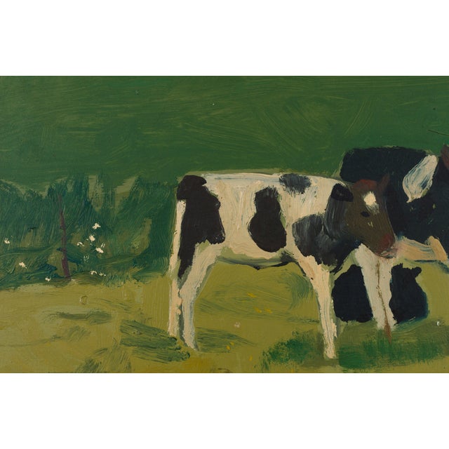Sigfrid Bengtsson, Calves in the Landscape, 1960s, Oil on Panel For Sale - Image 4 of 10