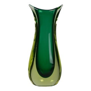 Murano Sommerso Vase in Green and Yellow-Amber Glass, 1960s For Sale