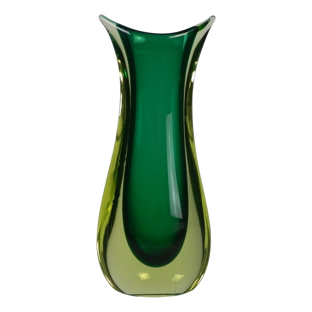 Murano Sommerso Vase in Green and Yellow-Amber Glass, 1960s For Sale