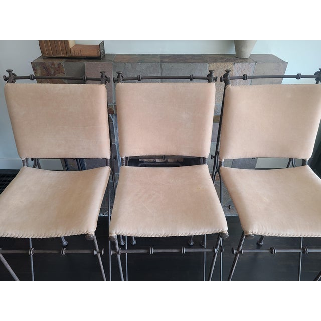 Ilana Goor Style 1970's Vintage Brutalist Iron Leather Stools Set of 3 For Sale In Los Angeles - Image 6 of 15
