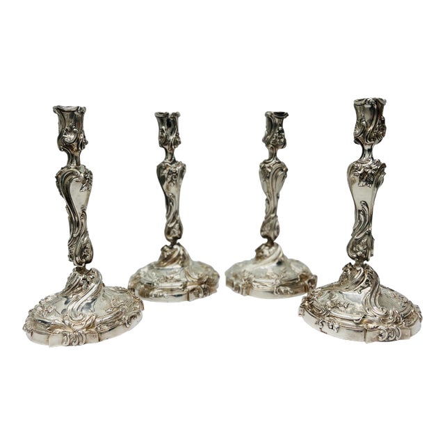 Set of 4, Henri Vian Silver Gilt Bronze Louis XV Style Candlesticks Circa 1880 For Sale